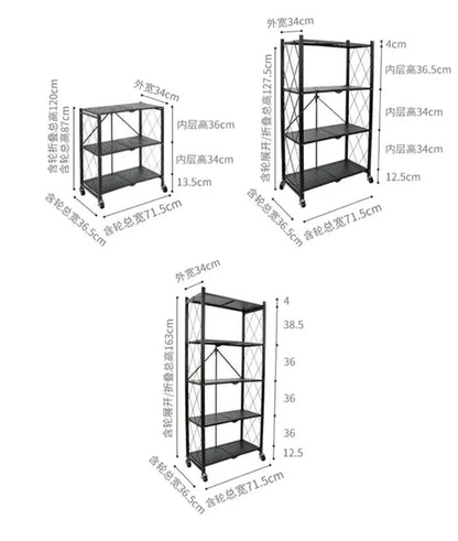 Foldable Heavy-Duty Multilayers Kitchen Storage Rack with Wheels