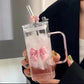 Square Glass Tumbler with Double Bows & Straw Elegant Drinkware