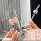 Square Glass Tumbler with Double Bows & Straw Elegant Drinkware