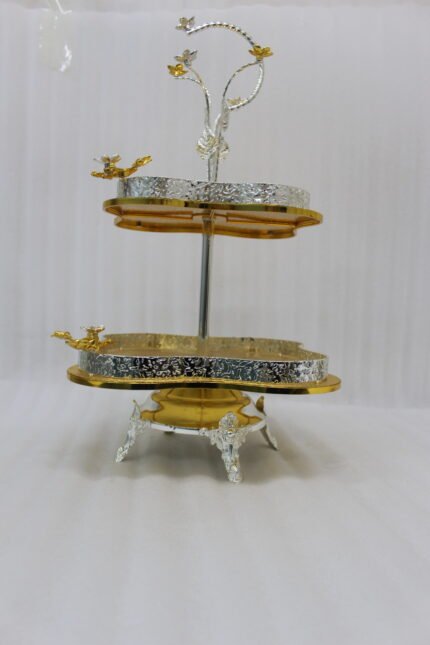 Decorative Center Piece – Gold & Silver Two-Tier Stand