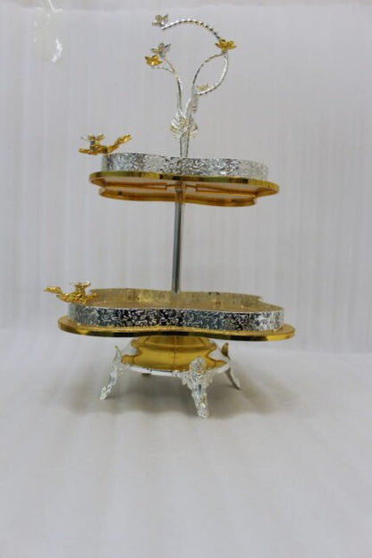 Decorative Center Piece – Gold & Silver Two-Tier Stand