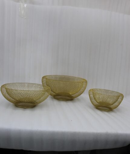 Elegant Gold Wire Mesh Decorative Basket Set for Luxury Home Display
