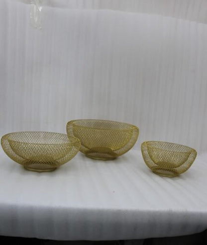 Elegant Gold Wire Mesh Decorative Basket Set for Luxury Home Display