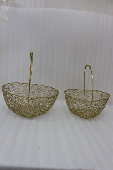 Heart-Shaped Gold Wire Mesh Decorative Basket Set