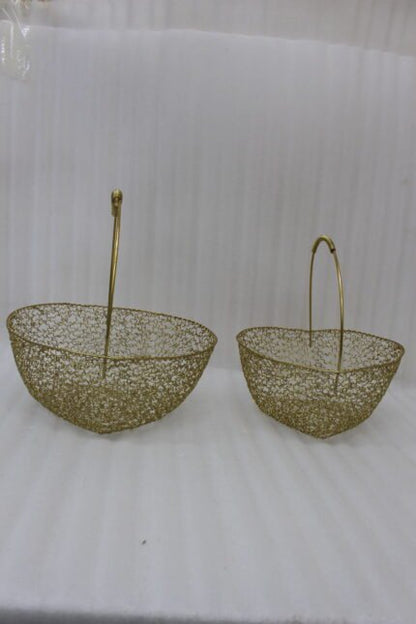 Heart-Shaped Gold Wire Mesh Decorative Basket Set
