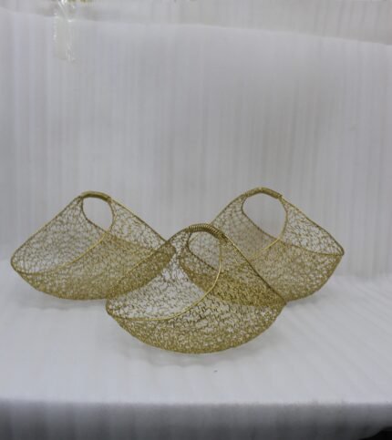 Gold Wire Mesh Decorative Basket Set of 3 for Modern Home Décor