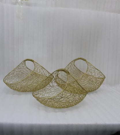 Gold Wire Mesh Decorative Basket Set of 3 for Modern Home Décor