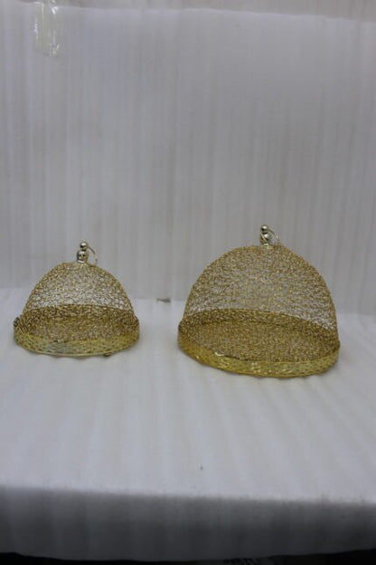 Gold Wire Mesh Decorative Basket Set with Dome-Style Covers