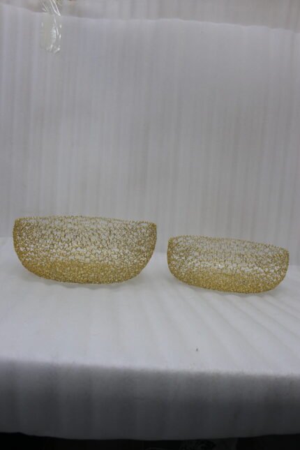 Round Gold Wire Mesh Decorative Basket Set for Home Storage
