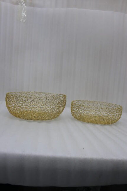 Round Gold Wire Mesh Decorative Basket Set for Home Storage