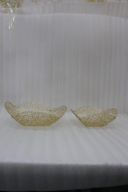 Gold Woven Wire Decorative Basket Pair for Kitchen and Dining