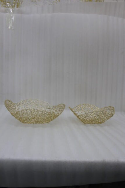 Gold Woven Wire Decorative Basket Pair for Kitchen and Dining