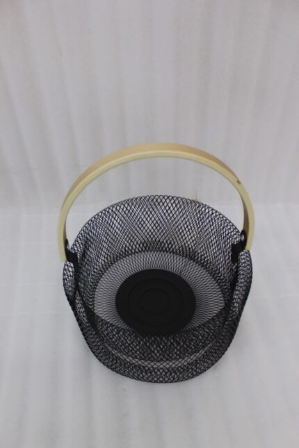 Double Wall Mesh Fruit Basket with Wooden Handle for Countertop