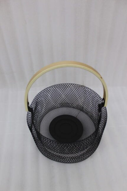 Double Wall Mesh Fruit Basket with Wooden Handle for Countertop