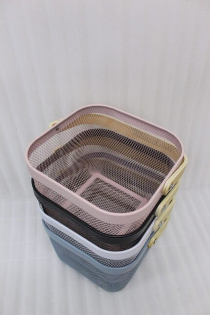 Metal Wire Mesh Storage Basket with Wooden Handle – Multi-Color Options