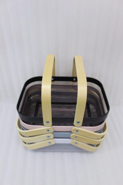 Metal Wire Mesh Basket with Wooden Handle – Premium Storage Basket