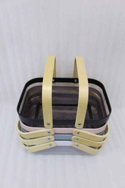 Metal Wire Mesh Basket with Wooden Handle – Premium Storage Basket