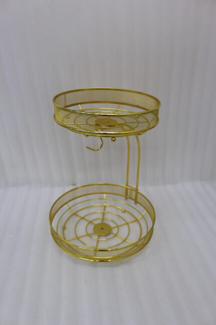 Luxury 2-Tier Gold Fruit Basket Stand with Banana Hanger Hook