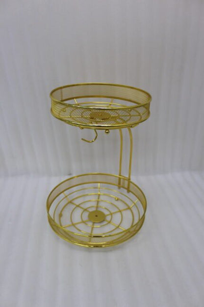 Luxury 2-Tier Gold Fruit Basket Stand with Banana Hanger Hook