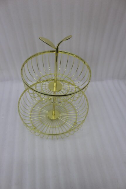 2-Tier Gold Wire Fruit Basket Holder for Kitchen Countertop and Dining Table