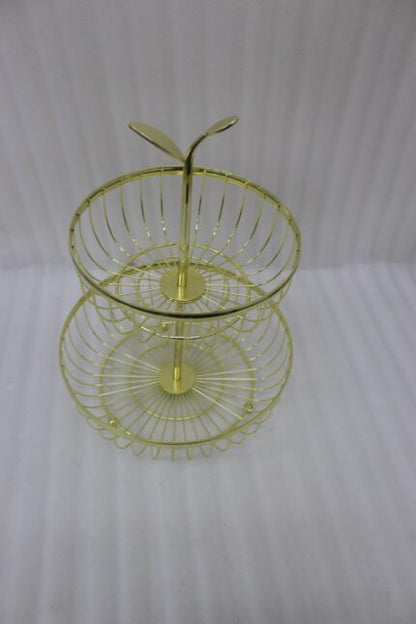 2-Tier Gold Wire Fruit Basket Holder for Kitchen Countertop and Dining Table