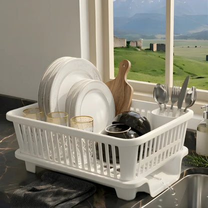 Premium Dish Drying Stand with Water Drain Tray Kitchen Counter Dish Rack Organizer