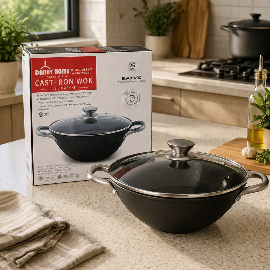 Danny Home Cast-Iron Non-Stick Wok 35.5cm