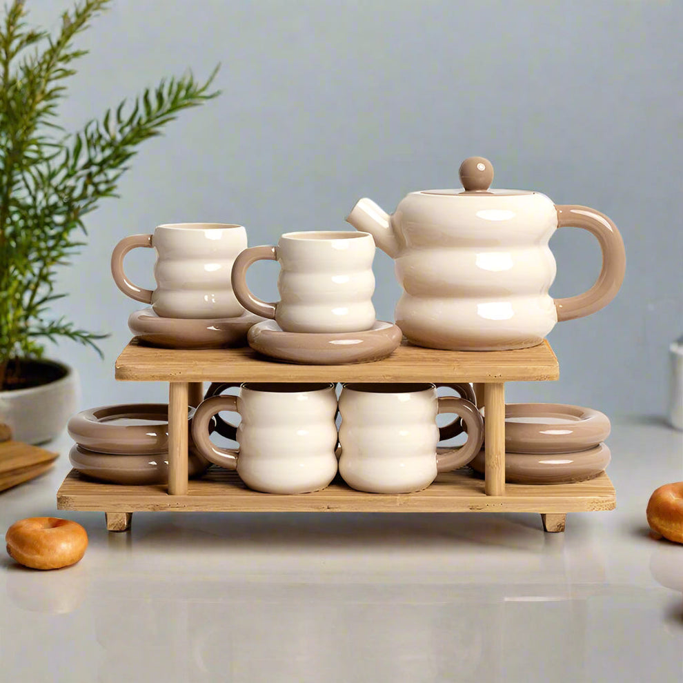 Vintage Inspired 13 Piece Ceramic Tea Set with Elegant Gift Box