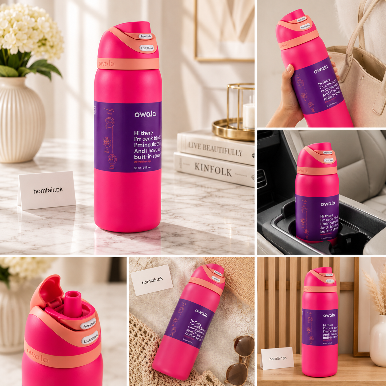 Owala Dark Pink Water Bottle – Insulated Bottle 32oz
