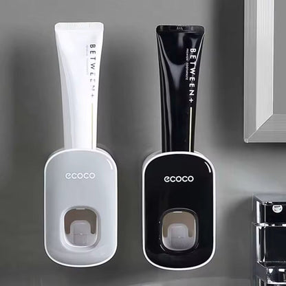 Wall Mounted Toothbrush Holder with Automatic Toothpaste Dispenser Smart Bathroom Organizer
