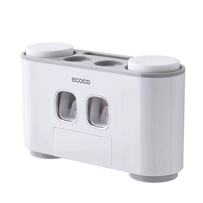 Ecoco Automatic Toothpaste Dispenser Set Wall Mounted Toothbrush Holder with Cups