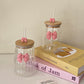 Curvy Glass Tumbler Set with Pink Bow Charms Aesthetic Iced Coffee & Juice Cups with Bamboo Lid and Glass Straw