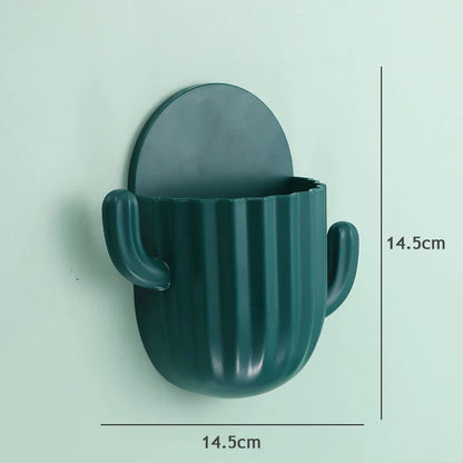 Cactus Wall Toothbrush Holder Self-Adhesive Bathroom Organizer