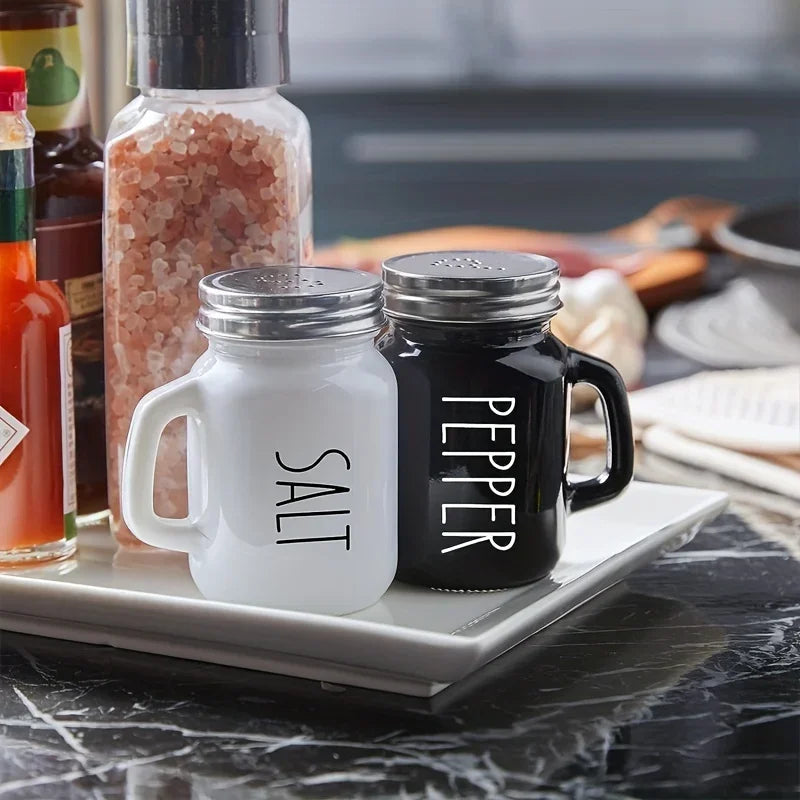 Black & White Salt & Pepper Shaker Set 2pcs Glass