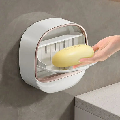 Luxury Bathroom Wall Mounted Soap Box with Lid Waterproof ABS Holder