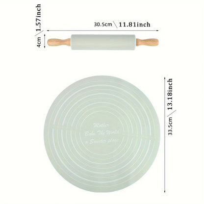 Non-Stick Wooden Rolling Pin & Silicone Baking Mat Set
