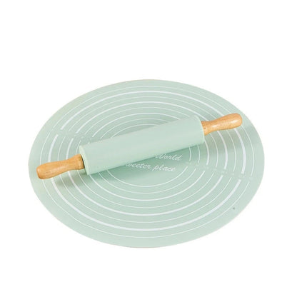 Non-Stick Wooden Rolling Pin & Silicone Baking Mat Set