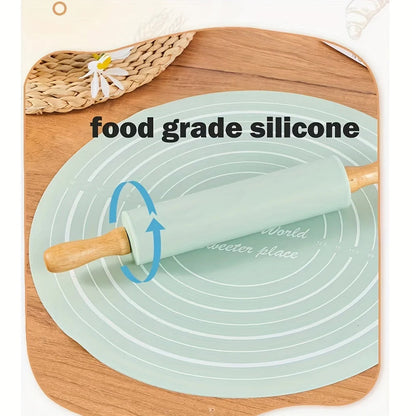 Non-Stick Wooden Rolling Pin & Silicone Baking Mat Set