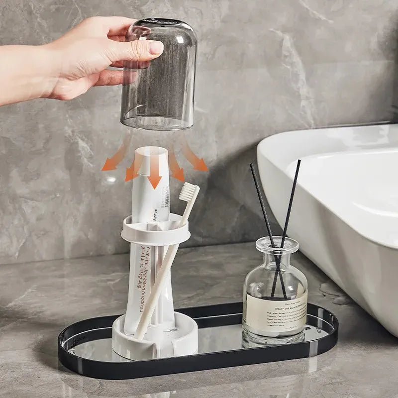 Multifunctional Toothbrush Holder with Quick-Dry Cup & Storage Shelf