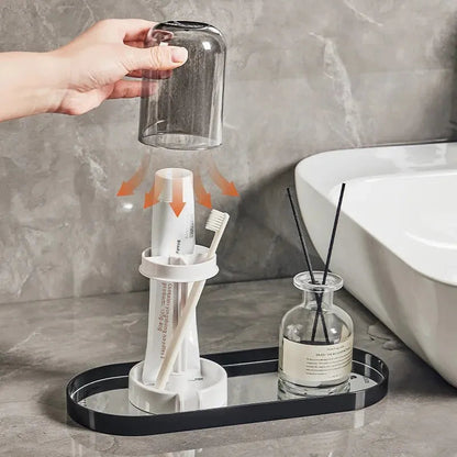 Multifunctional Toothbrush Holder with Quick-Dry Cup & Storage Shelf