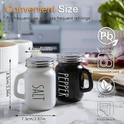 Black & White Salt & Pepper Shaker Set 2pcs Glass