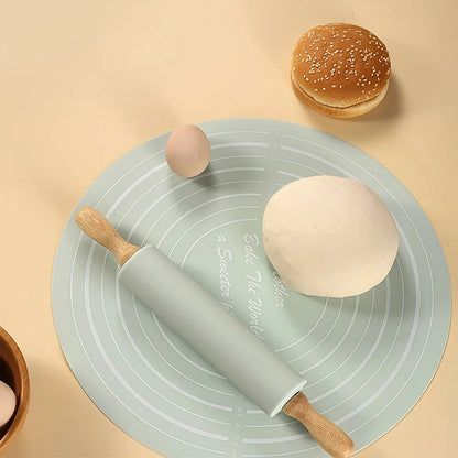 Non-Stick Wooden Rolling Pin & Silicone Baking Mat Set