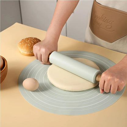 Non-Stick Wooden Rolling Pin & Silicone Baking Mat Set