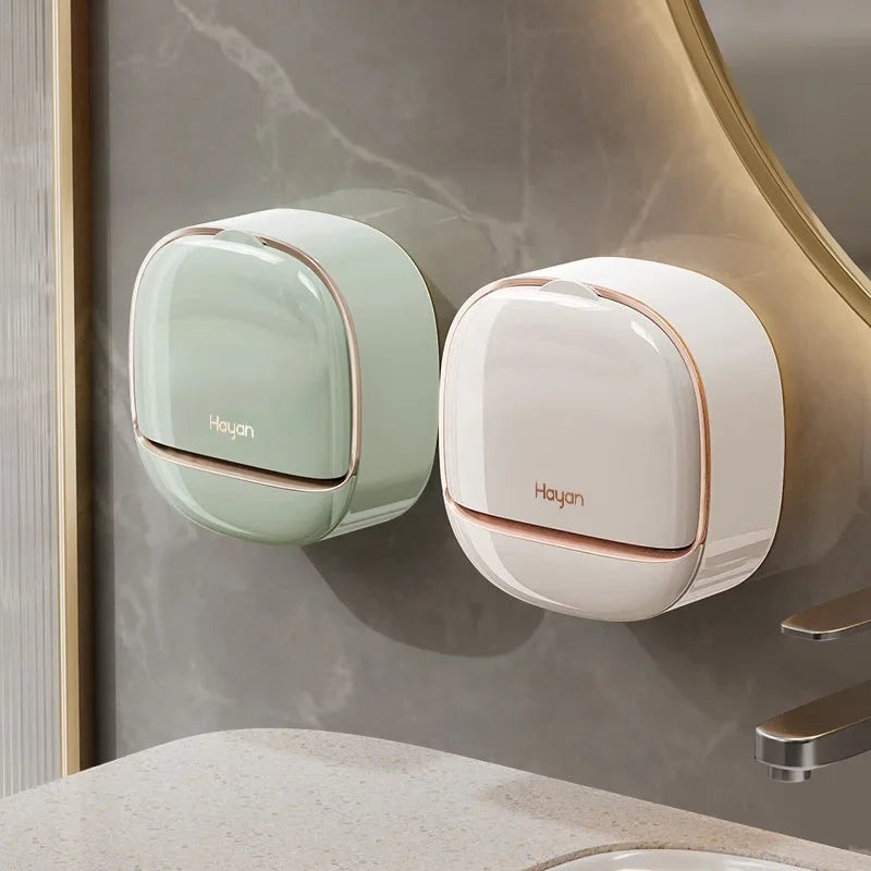 Luxury Bathroom Wall Mounted Soap Box with Lid Waterproof ABS Holder