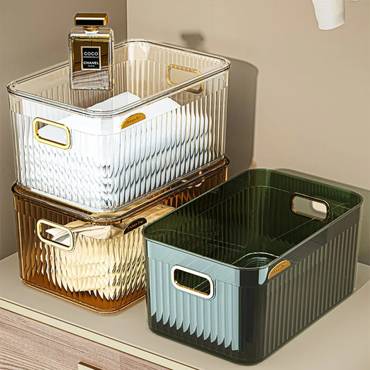 Luxury Transparent Storage Organizer Box With Lid – Multipurpose Plastic Basket for Laundry, Closet & Home Use