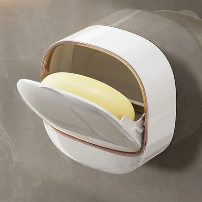 Luxury Bathroom Wall Mounted Soap Box with Lid Waterproof ABS Holder