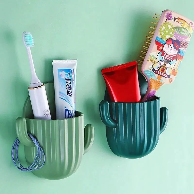 Cactus Wall Toothbrush Holder Self-Adhesive Bathroom Organizer
