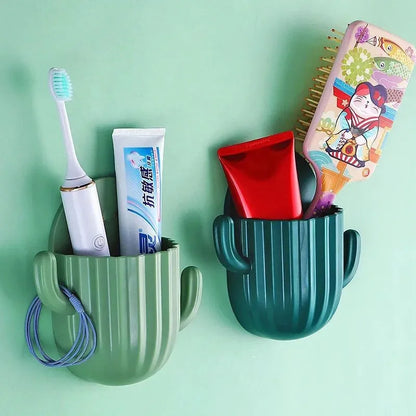 Cactus Wall Toothbrush Holder Self-Adhesive Bathroom Organizer