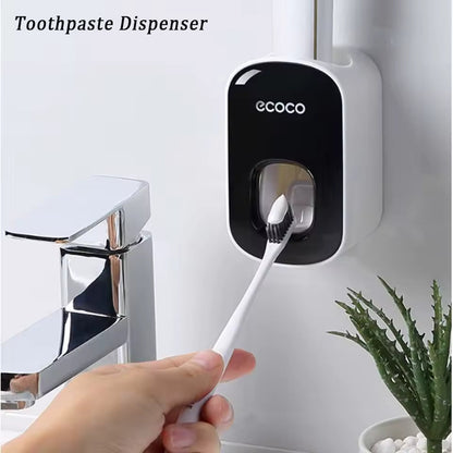 Wall Mounted Toothbrush Holder with Automatic Toothpaste Dispenser Smart Bathroom Organizer