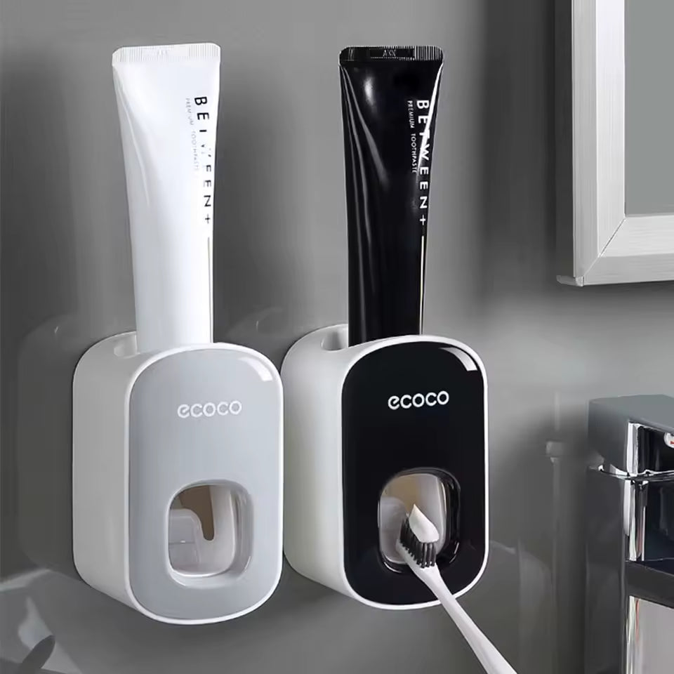 Wall Mounted Toothbrush Holder with Automatic Toothpaste Dispenser Smart Bathroom Organizer